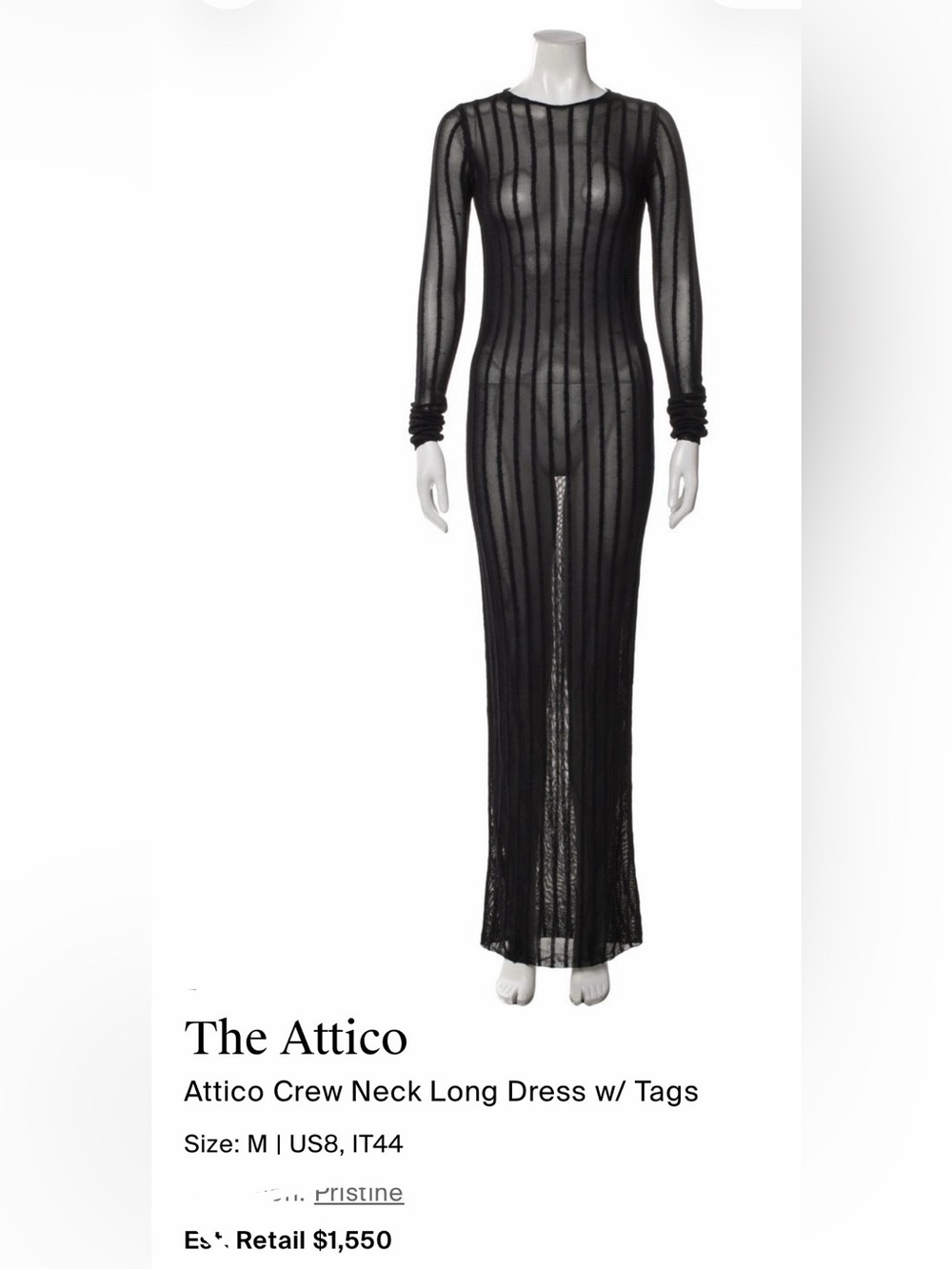 The Attico Black Sheer Vertical-Stripe Maxi Dress